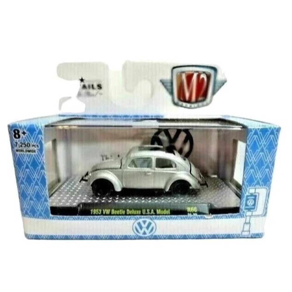 M2 1953 VW Beetle Deluxe USA Model Gray Volkswagon Diecast Car Clear Case NEW